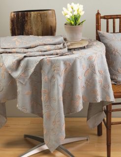 Chloe Chenille Embroidered Leaf Eucalyptus Tablecloth   54 84 Square 