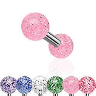 Tragus/Cartilage Barbell w/Ultra Glitter UV Ball 16GA   6MM   Choose 