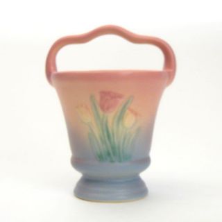 Hull Pottery Sueno Tulip Basket Hand Painted Pink & Blue