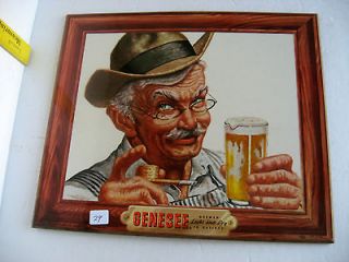 Antique beer advertising sign GENESEE   hardboard grea​t stand up 