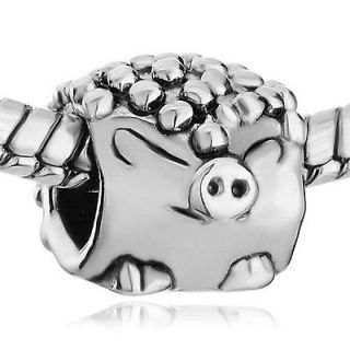 BEAD SILVER TONE CUTE PIG WITH BUMPY DOTS EUROPEAN CHARM FOR BRACELET 