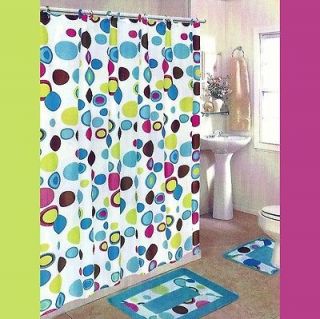 CIRCLES BATH SET 2 Bath Mat/Rugs+Fabri​c Shower Curtain+Fabric 