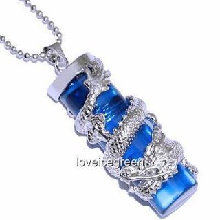 Blue Glass Dragon Silver Tone Bead Pendant for Necklace