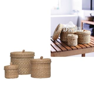 IKEA LJUSNAN Handmade Seagrass Set Of 3 Storage Baskets / Boxes With 