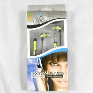 EXTRA BASS 3.5 MM STERO HEADSET W/ MIC FOR SAMSUNG PHONES GREEN BLACK 