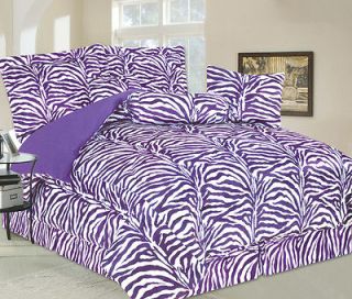 11 Piece Queen Zebra Faux Fur Bed in a Bag Set Purple