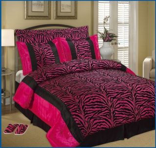 Zebra Faux Silk Flock Printing Comforter Set Pink Purpl