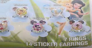   FAIRIES STICKER EARRINGS & RINGS SET TINKER BELL FAWN VIDIA MORE BNIB