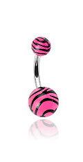  Stripe Pink and Black Navel Belly Ring Body Piercing Jewelry 14G *04