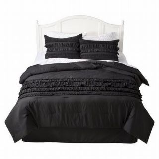 Xhilaration Queen Bed in Bag Black Ruffle Comforter Sheets Shams 8 Pc 