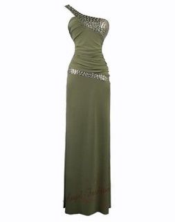 Sexy Bead One Shoulder Backless Tunic Evening Dresses M Green