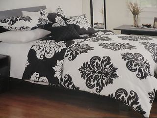 Classic BLACK WHITE Damask Floral KING Comforter 5p Set REVERSIBLE
