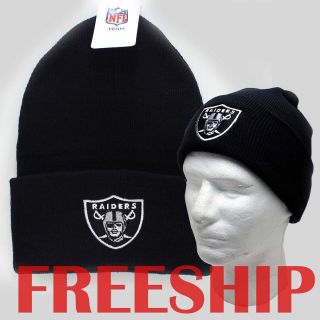   OFFICIAL OAKLAND RAIDERS CUFFED BLACK BEANIES   LICENSED LOS ANGELES
