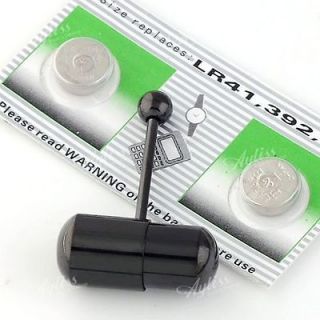 1PC Black Stainless Steel Vibrating Tongue Bar Ring + 2 Free Batteries 