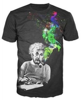 Albert Einstein Smoking Universe Cosmos Licensed Adult Black T Shirt 