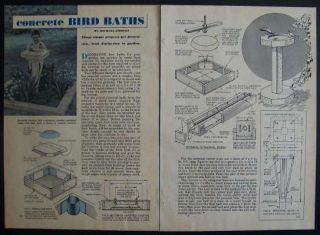 Concrete & Wood BIRDBATH 1948 How To Build PLANS