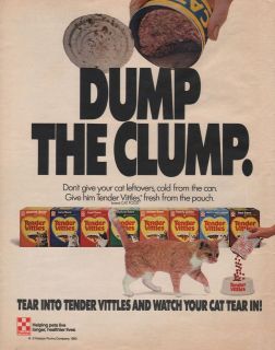 1984 VINTAGE TENDER VITTLES CAT FOOD DUMP THE CLUMP PRINT AD
