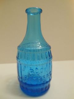 WHEATON glass bottle   root bitters barrel 3 tall   blue