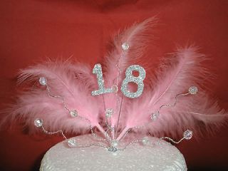 Beautiful Cake Topper 18th Birthday   Pink Feather/Clear AB Bead/Any 