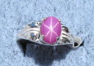 8X6MM LINDE LINDY STAR RUBY CREATED SAPPHIRE SS RING