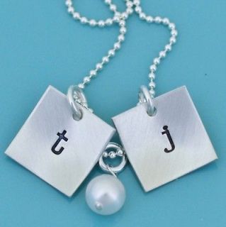   Hand Stamped Mommy or Couples Sterling Silver Necklace Birthstones