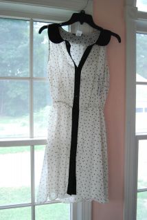 Size Small 3/4 Black White Polka Dot Dress Black Collar Piping Two 