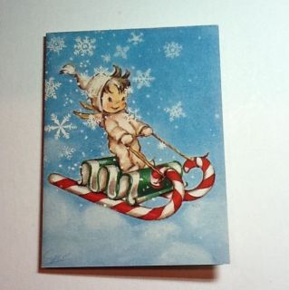   Marjorie M. Cooper Xmas Greeting Card Angel & Candy Cane, Sweet