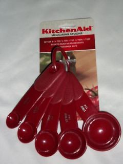 KitchenAid Set of Five Measuring Spoons Rubber Grip Red Kitchen Aid