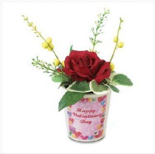 VALENTINES DAY Mini Fabric Roses Flower Bouquet Terra Cotta Pot Gift 