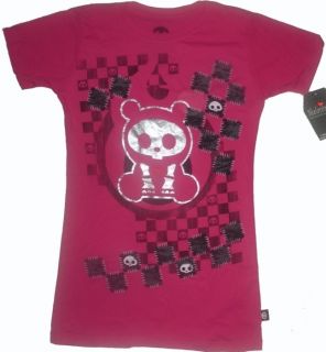 New Authentic Skelanimals Checkered Foil Juniors T Shirt 