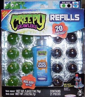  CREEPY CRAWLERS REFILLS 20 BLACK & GREEN BUG EGGS 2OZ BLUE BUG GOO