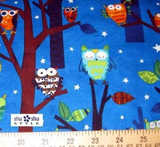     Forest Fun Owl Owls Fabric Blue Robert Kaufman AAS 7586 192 Night