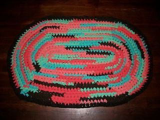 Handmade Crochet Oval Rag Rug Teal, Orange, Peach, Green & Brown 