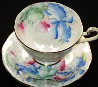 Bell china BLUE GREEN ORCHIDS Tea cup and saucer Teacup