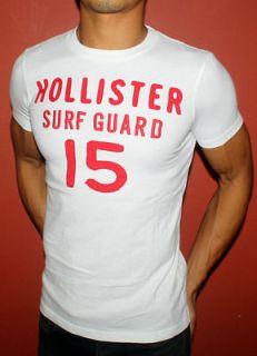   HOLLISTER HCO MUSCLE SLIM FIT T SHIRT SUITED SURF GUARD WHITE MENS L