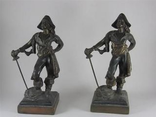 Antique Pair of Pompeian Bronze Pirate Bookends Signed Paul Herzel