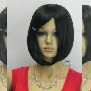 middle parted bob style straight black short full synthetic wig woman 
