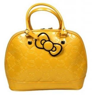   Sanrio Yellow Hello Kitty Embossed Patent Bowler Purse Handbag Bag
