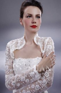 White/Ivory Bridal Long Sleeve Lace Wrap Jacket,MJ14