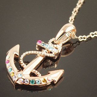 Muitl Swarovski Crystal anchor R Gold GP necklace 1072