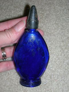 Vintage Bourjois Cobalt Blue Empty Perfume Bottle p91 different cap