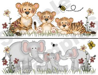   ZEBRA TIGER ELEPHANT NURSERY BABY WALL ART BORDER STICKERS DECALS
