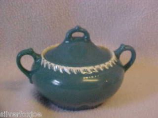 Harker Ware Pottery Sugar Bowl with Lid Cover~PAT SUR PATE Green 