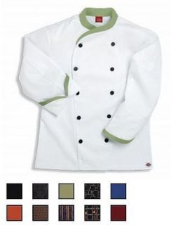 NWT Dickies CW070303 Contrast Trim Executive Chef Coat 34 54 WHITE 
