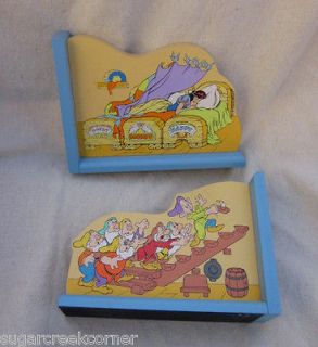 Schmid Walt Disney Painted Wood Bookends Snow White 7 Dwarfs Yellow 