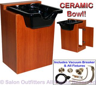 New Honey Wood Cabinet Ceramic Shampoo Bowl Sink Beauty Barber Salon 
