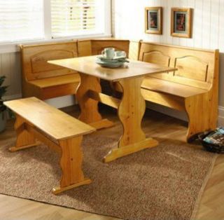   Kitchen Dining Room Wood Breakfast Nook Table and Bench Chair 3PC Set