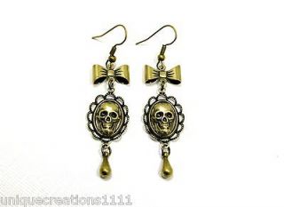 SKULL & BOW EARRINGS Day of the Dead Memento Mori Gothic Pirate 