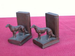 VINTAGE BOOKENDS BORZOI BOOKENDS BRONZE RONSON MFG.Co. DECORATIVE 