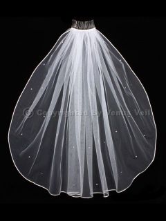   Shoulder Short Scattered Rhinestones Rattail Edge Wedding Bridal Veil